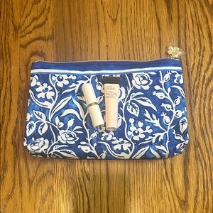 Estée Lauder Blue and White Floral Cosmetic Bag with primer & lipstick